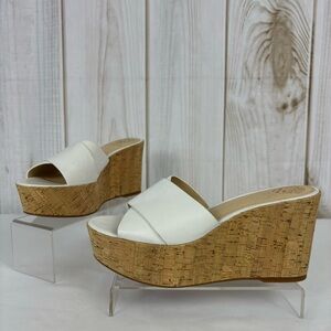 Vince Camuto Sandals Leather Platform Wedge Slip On Comfort Slides White Size 8